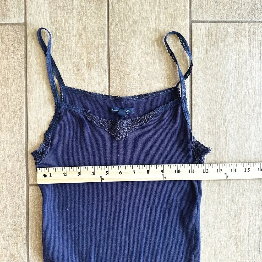 VTG Y2K American Eagle Tank Top‎ Cami Medium Lace Trim Elena Bella Blue Dainty
